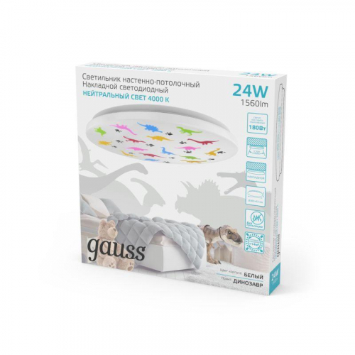 Светильник светодиодный 380х63 24Вт 4000К IP20 1560Лм круг (динозавр) настенно-потолочный накладной GAUSS 941411224D