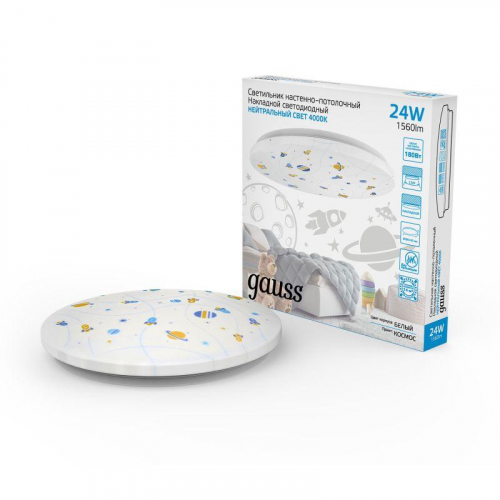 Светильник светодиодный 380х63 24Вт 4000К IP20 1560Лм круг (динозавр) настенно-потолочный накладной GAUSS 941411224D